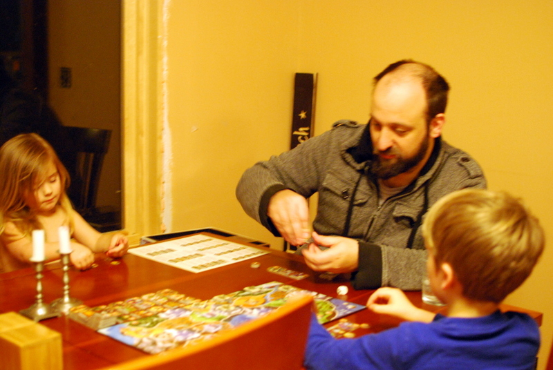 Petra had an accident and refused to put on PJs because it wasn't quite bedtime yet. No one thought my "strip D&D" jokes were funny, because "We're playing SMALL WORLD, Mama, not D&D!" Well, I still think I'm hilarious, anyway.