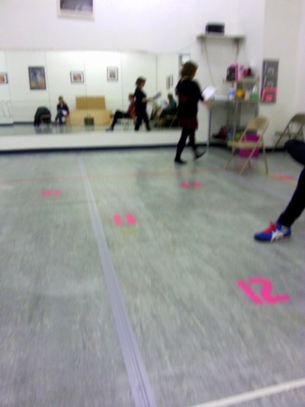 Rehearsal at the dance studio. The numbers on the floor were very helpful.