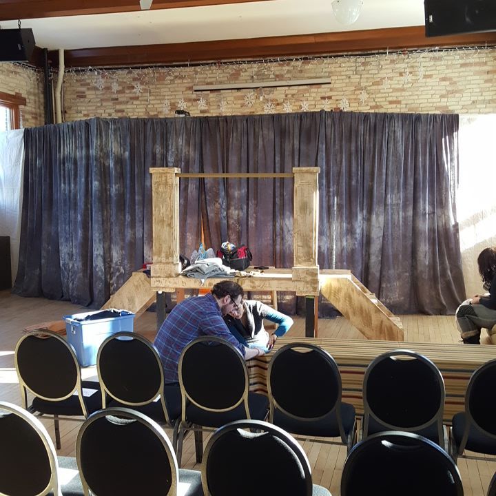 Scott L. and I work on load-in at Seven Steps Up. Picture by Chris Teller.