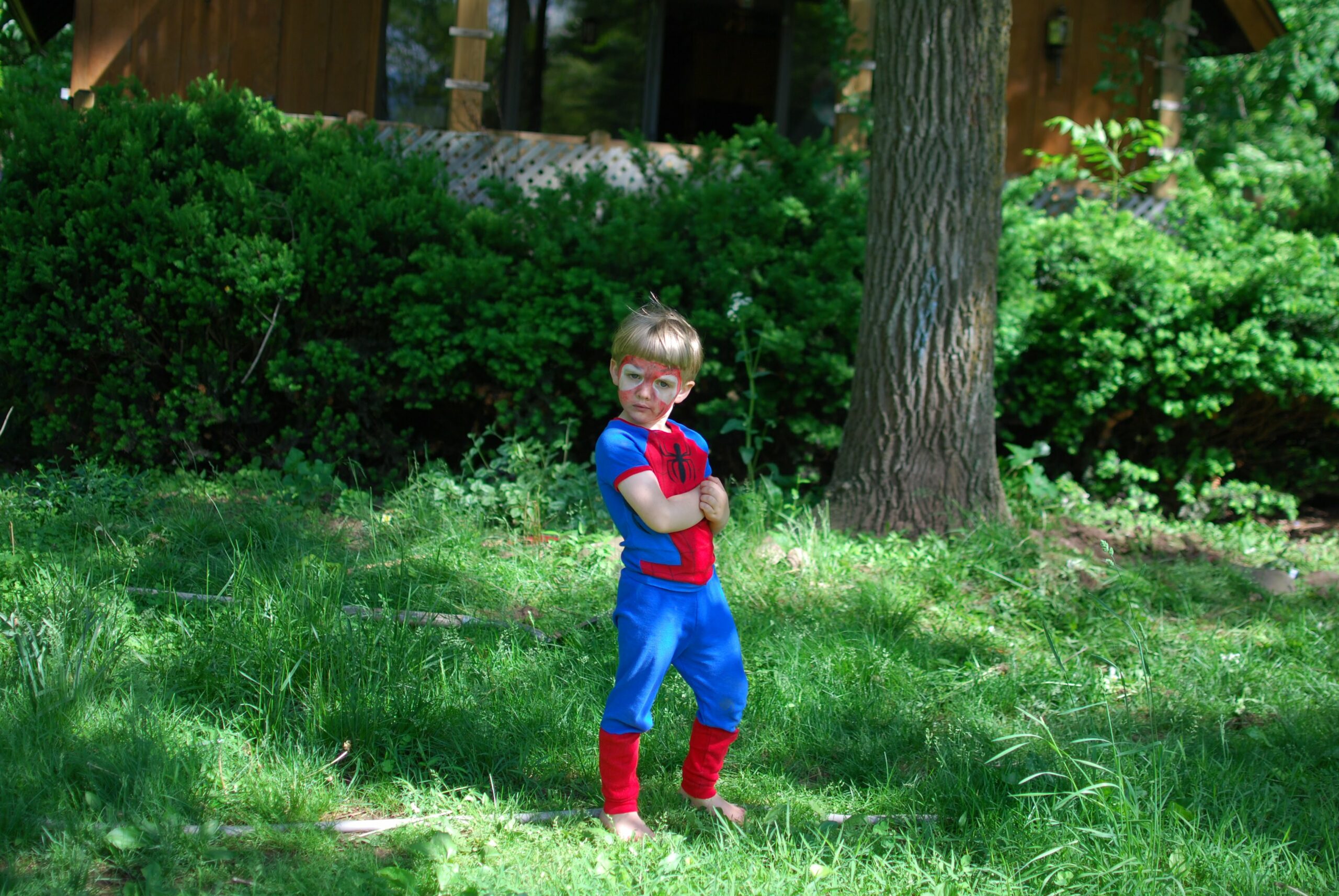 Silas dressed as a super hero.