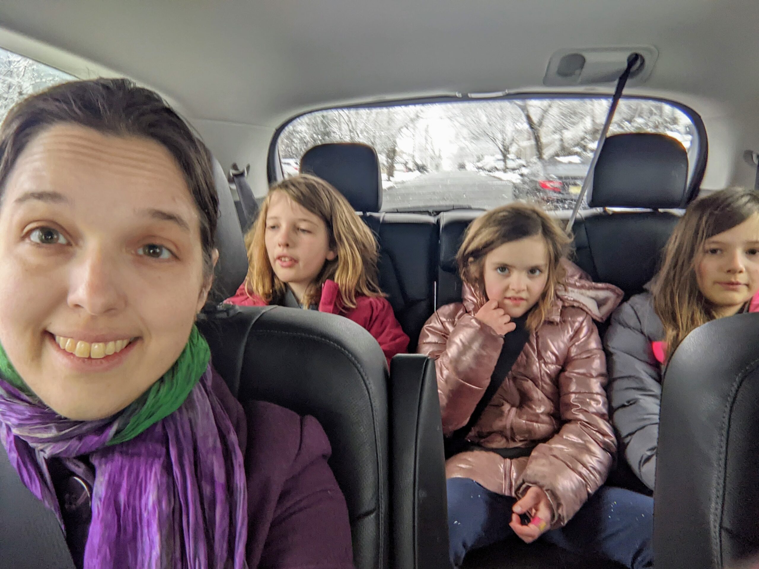 Aili, Petra, Beatrix, and Silas in the car on the way to New York City!