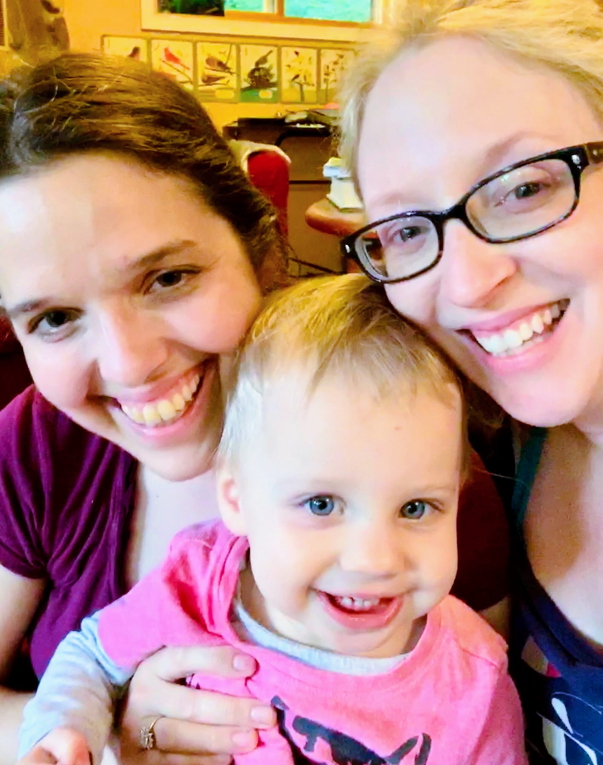 Selfie: Aili and Natalie with toddler Ely