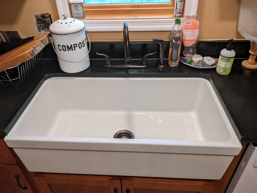 Kitchen sink, which is, indeed, large enough to bathe a goat.