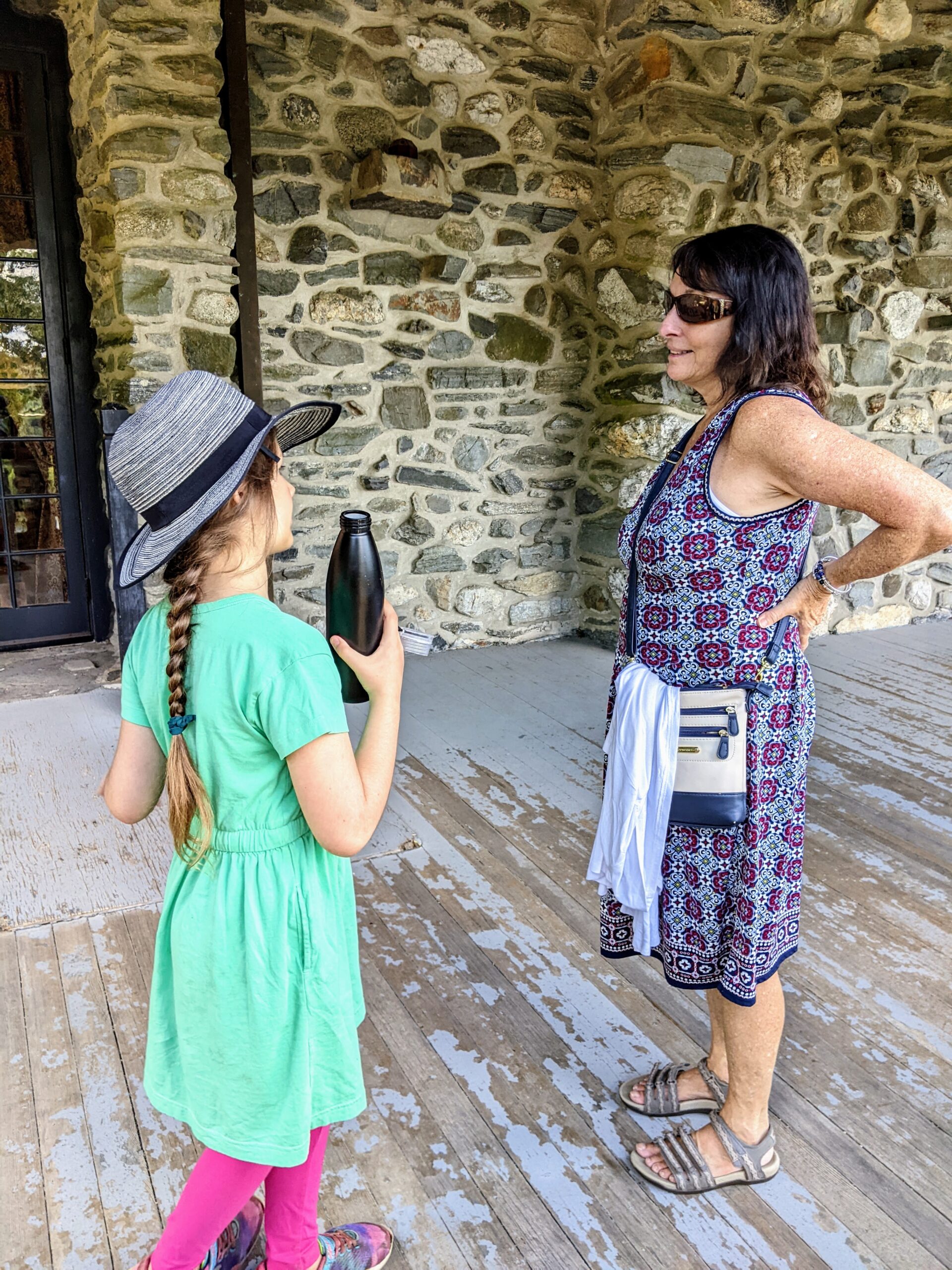 Wendy and Petra talking on the castle porch