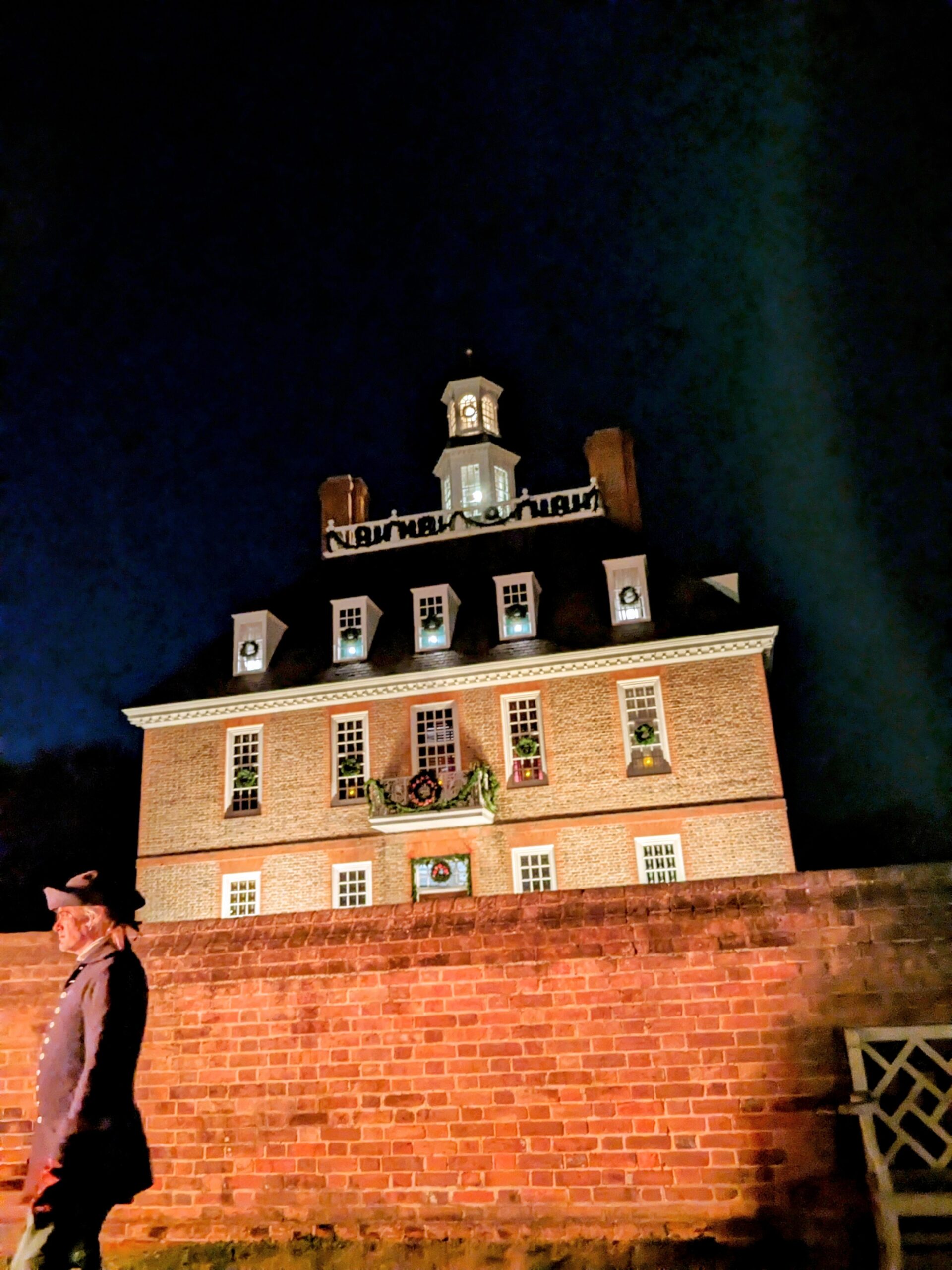 Exterior of Governor's Palace, lit up