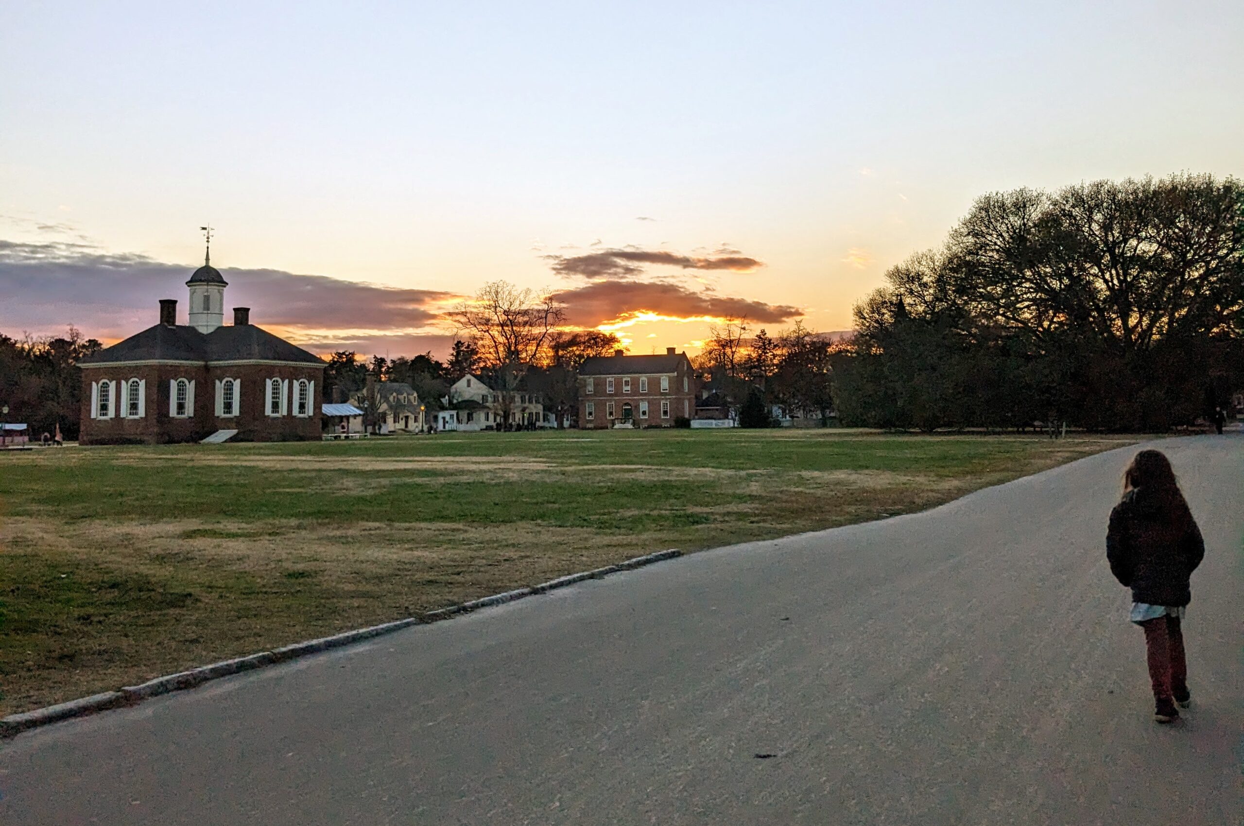Sunset over the armory building.